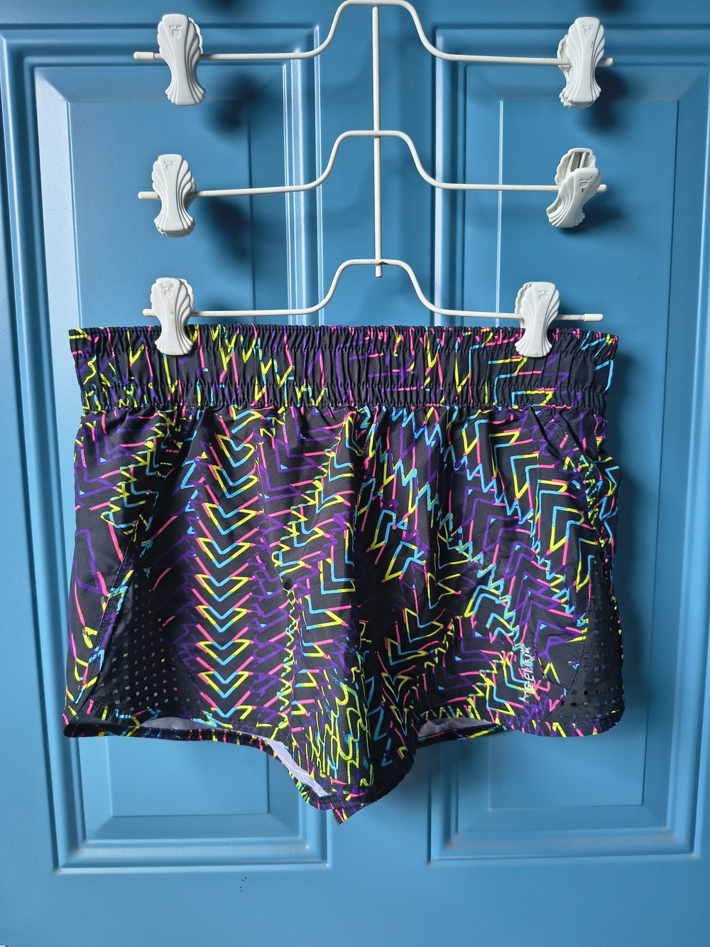 Reebok Black Neon Geo Print Athletic Shorts